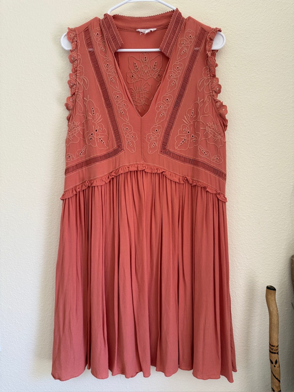 a loves a Embroidered Eyelet Boho Tiered Dress Terracotta Women’s L